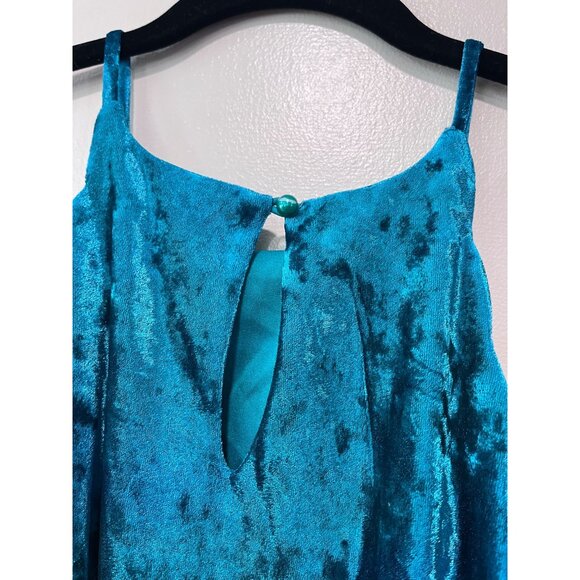 BCX Dress Teal Velvet Sleeveless A-Line Dress With Keyhole & Button Closure Size - Picture 3 of 11